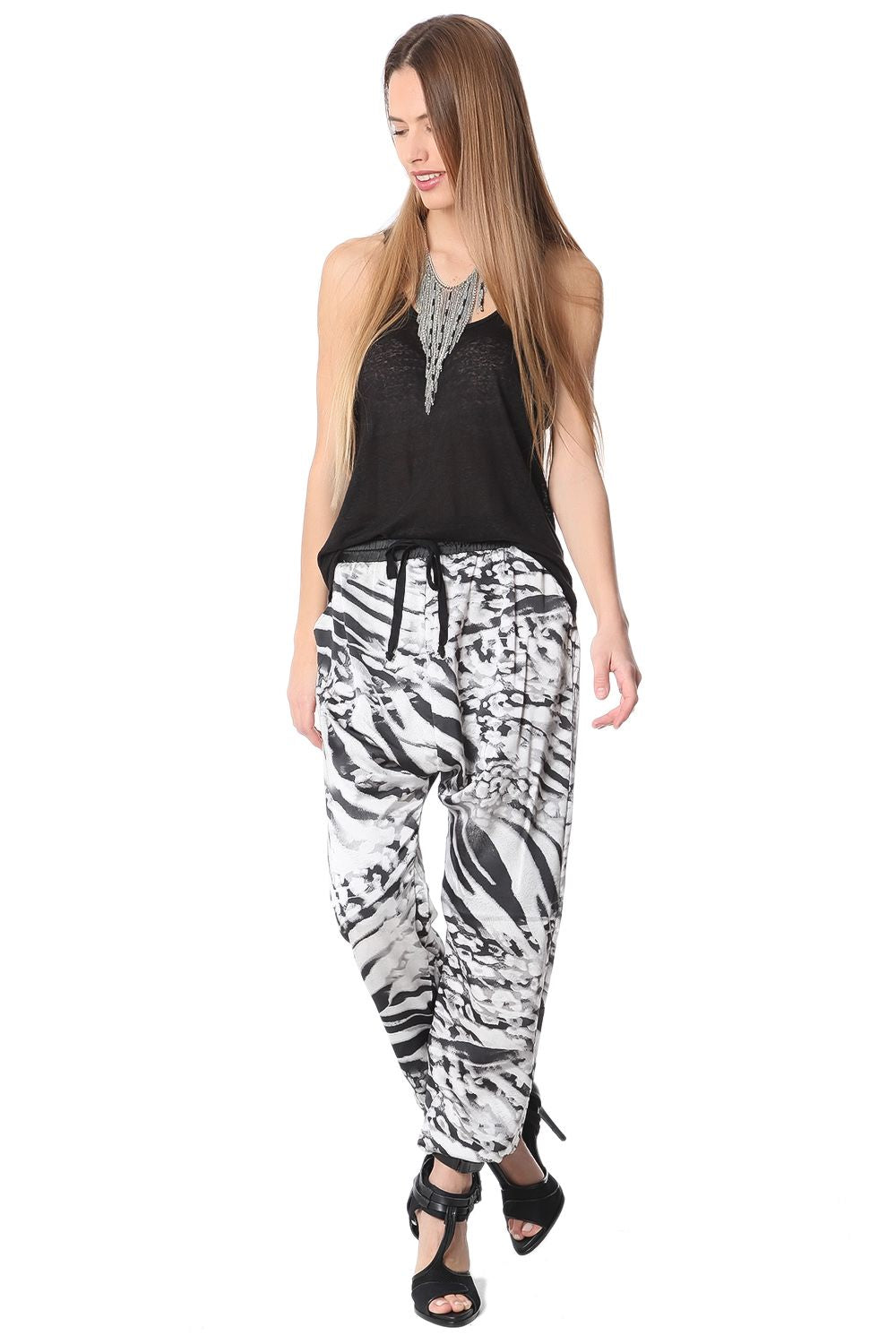 Pantalon baggy à imprimé animal gris
