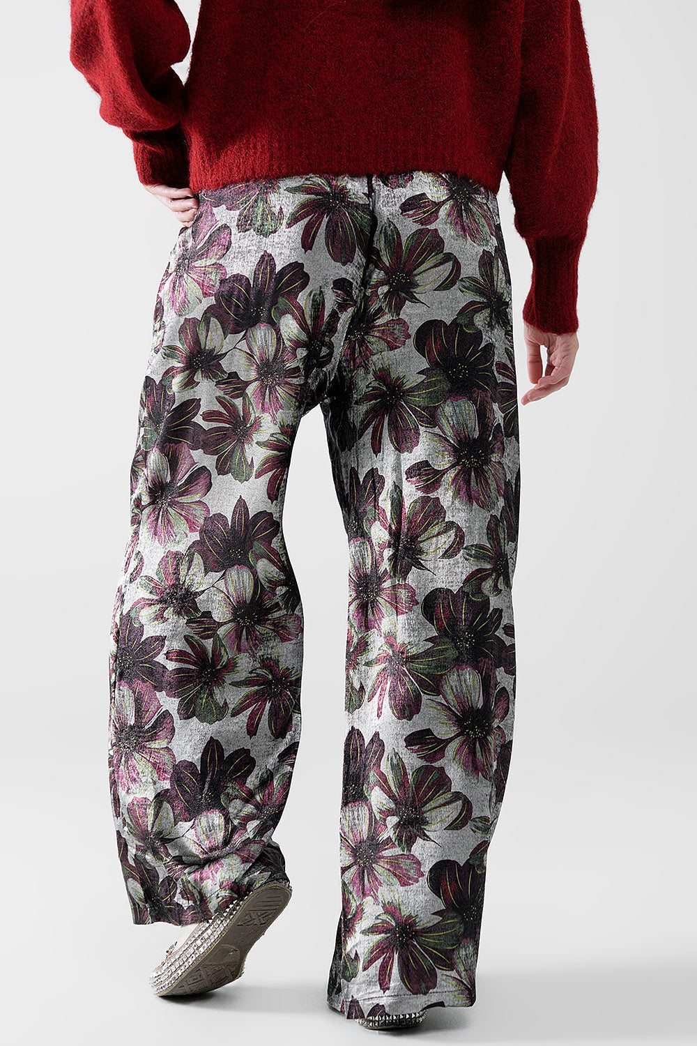 pantalon large à imprimé floral