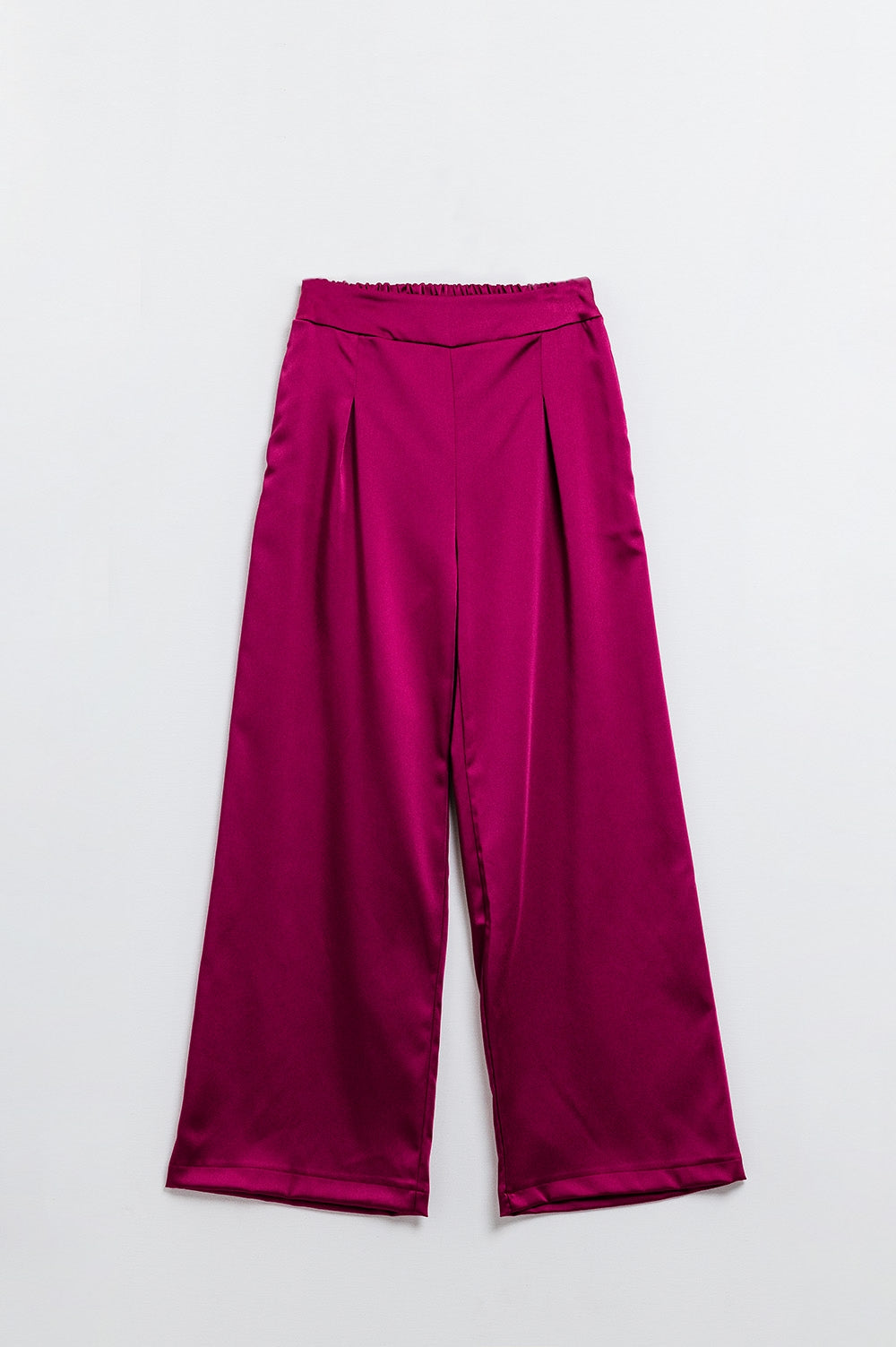 Q2 Pantalon large en satin taille haute framboise