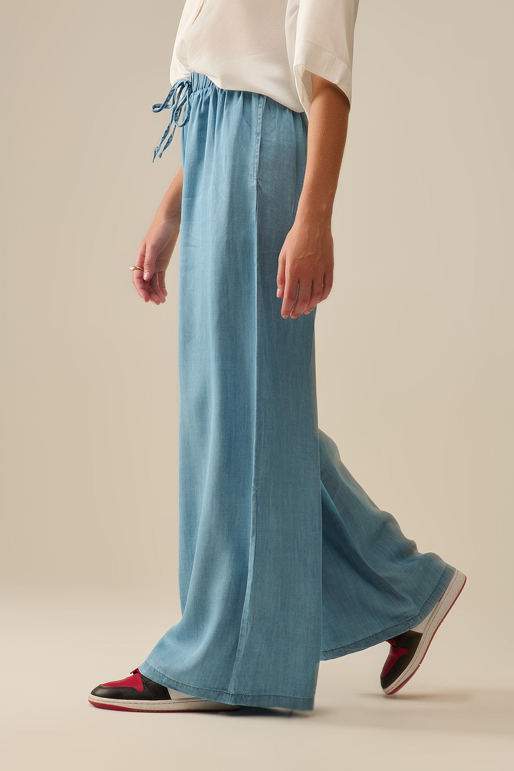 Pantalon large en Tencel bleu
