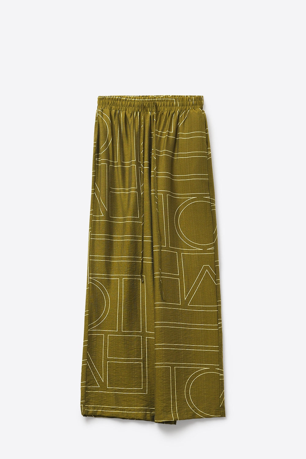Pantalon large en tissu fin Olive Fluid avec imprimé graphique