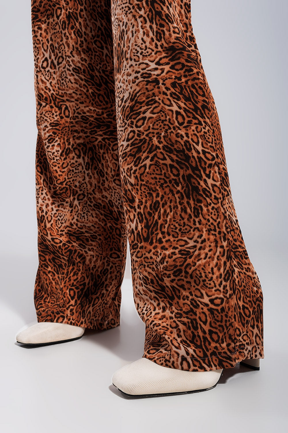 Pantalon large léger à enfiler et imprimé léopard Marron