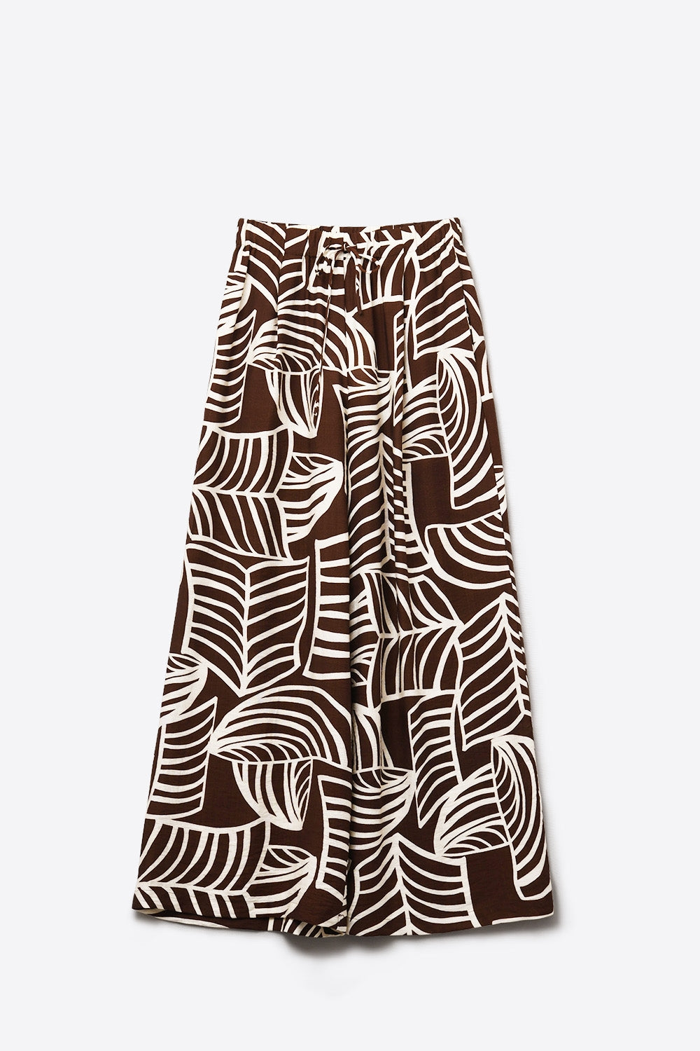 Pantalon large marron avec imprimé feuilles blanches