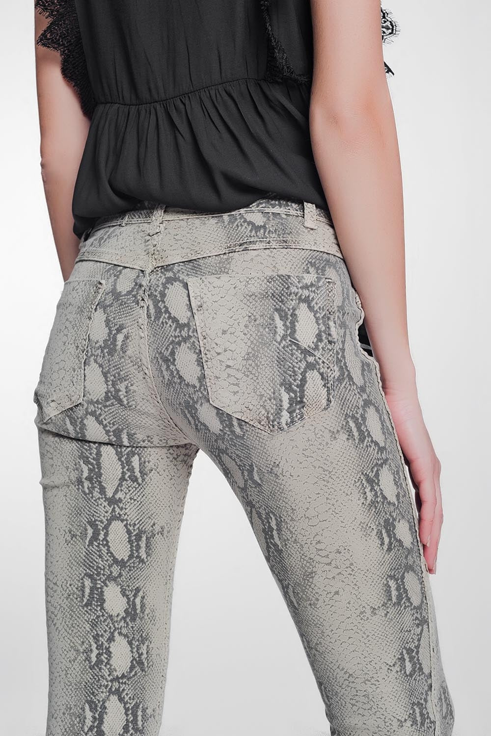 Pantalon réversible ajusté verni imprimé serpent