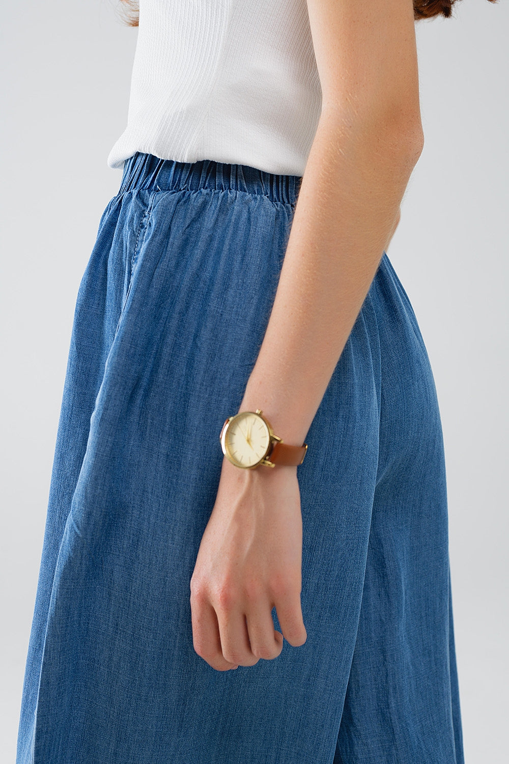 Pantalon tencel fluide à jambes larges en denim bleu