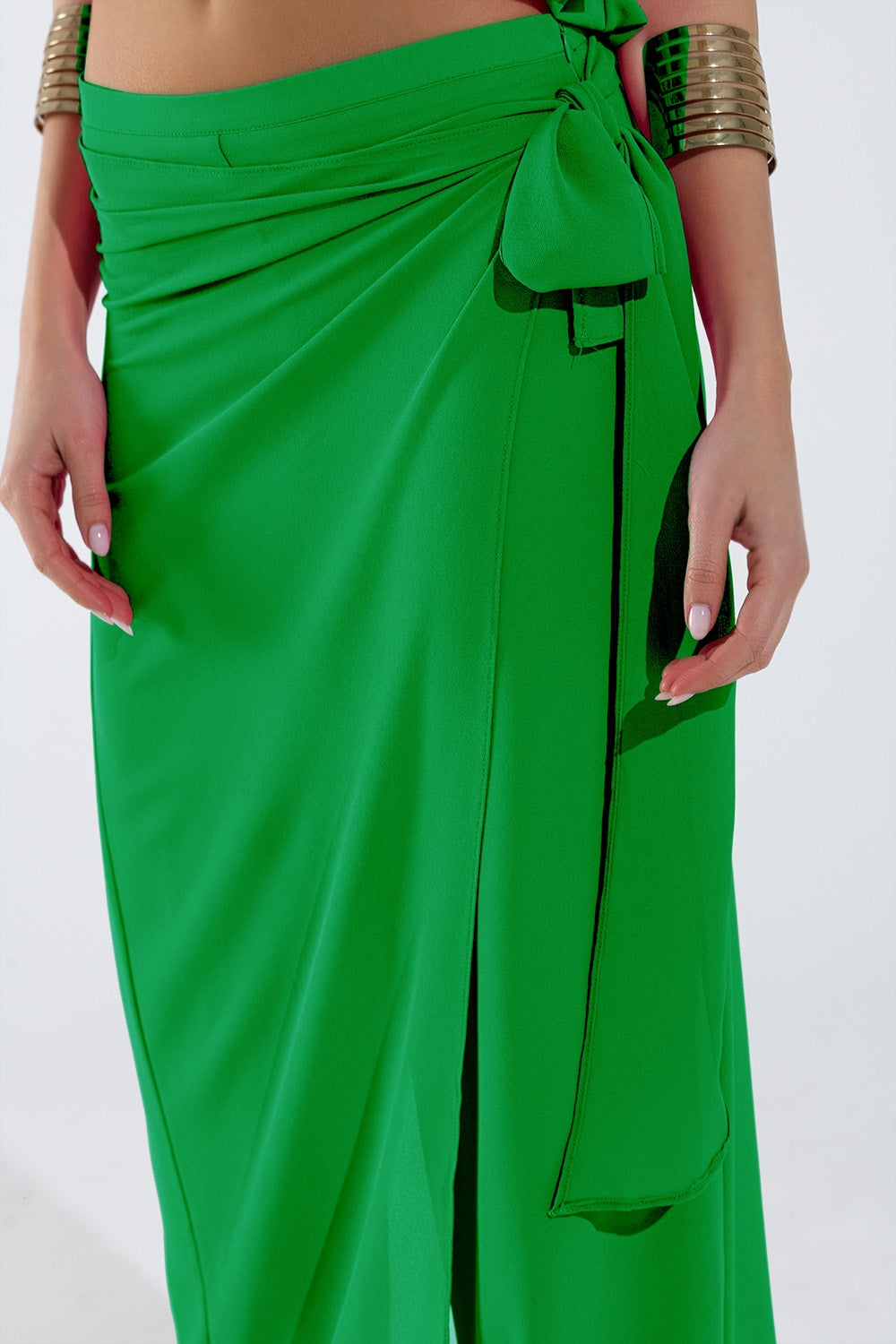 Pantalon vert large Jupe superposée nouée sur le côté