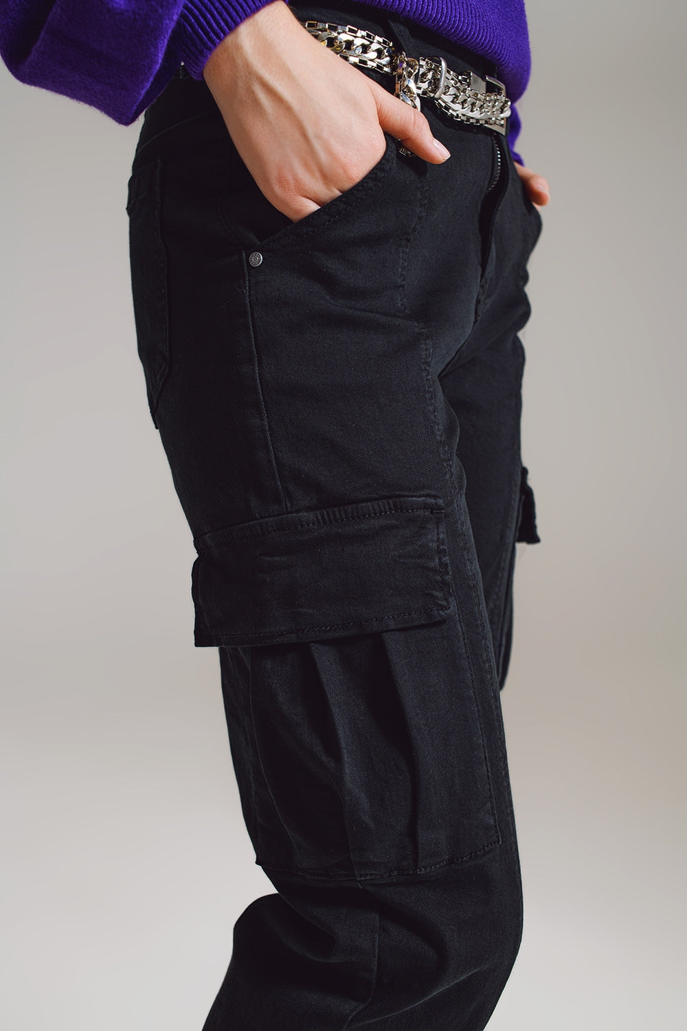 pantalons cargo noirs avec taille et ourlet élastiques