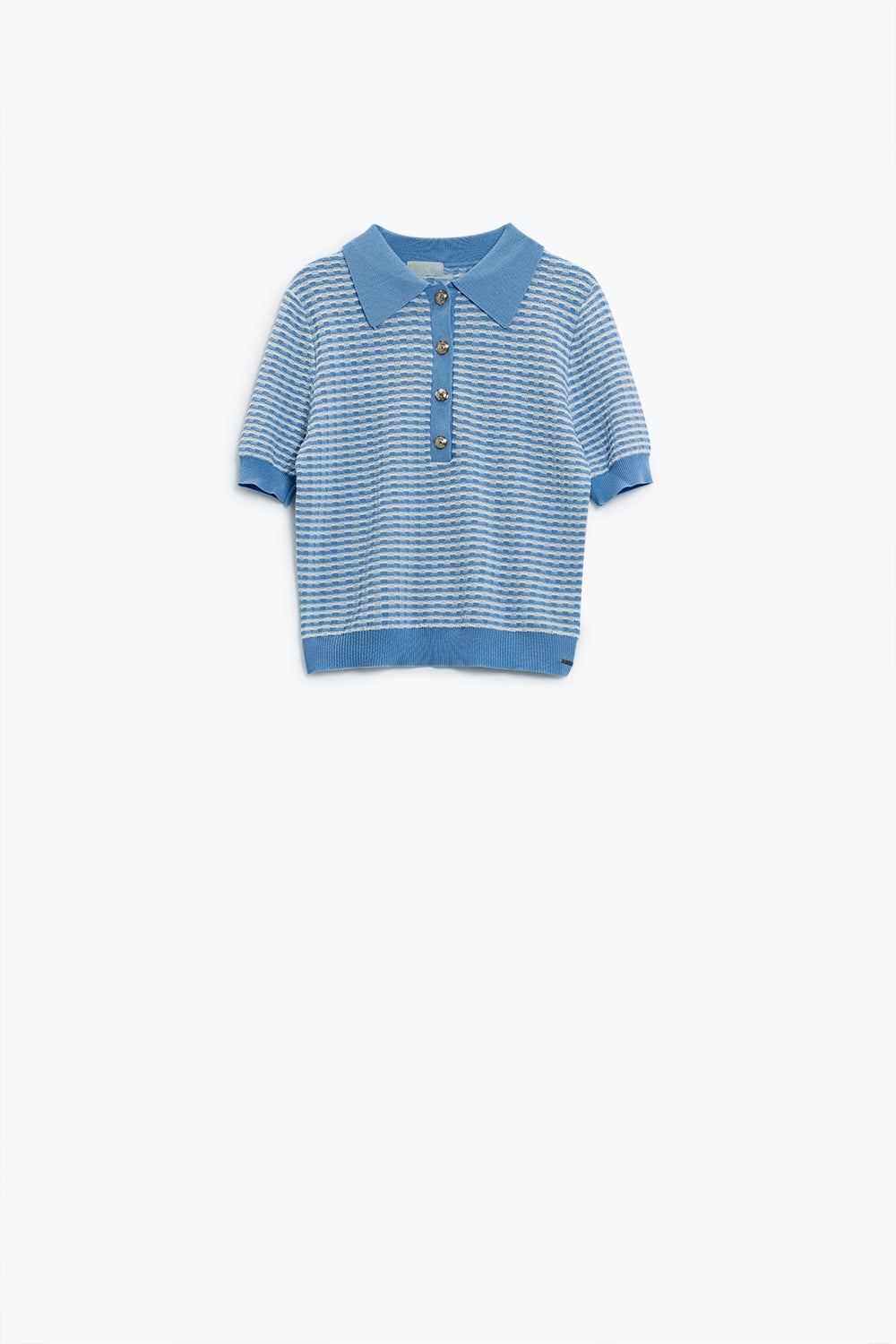 Polo à manches courtes en bleu et rayures blanches