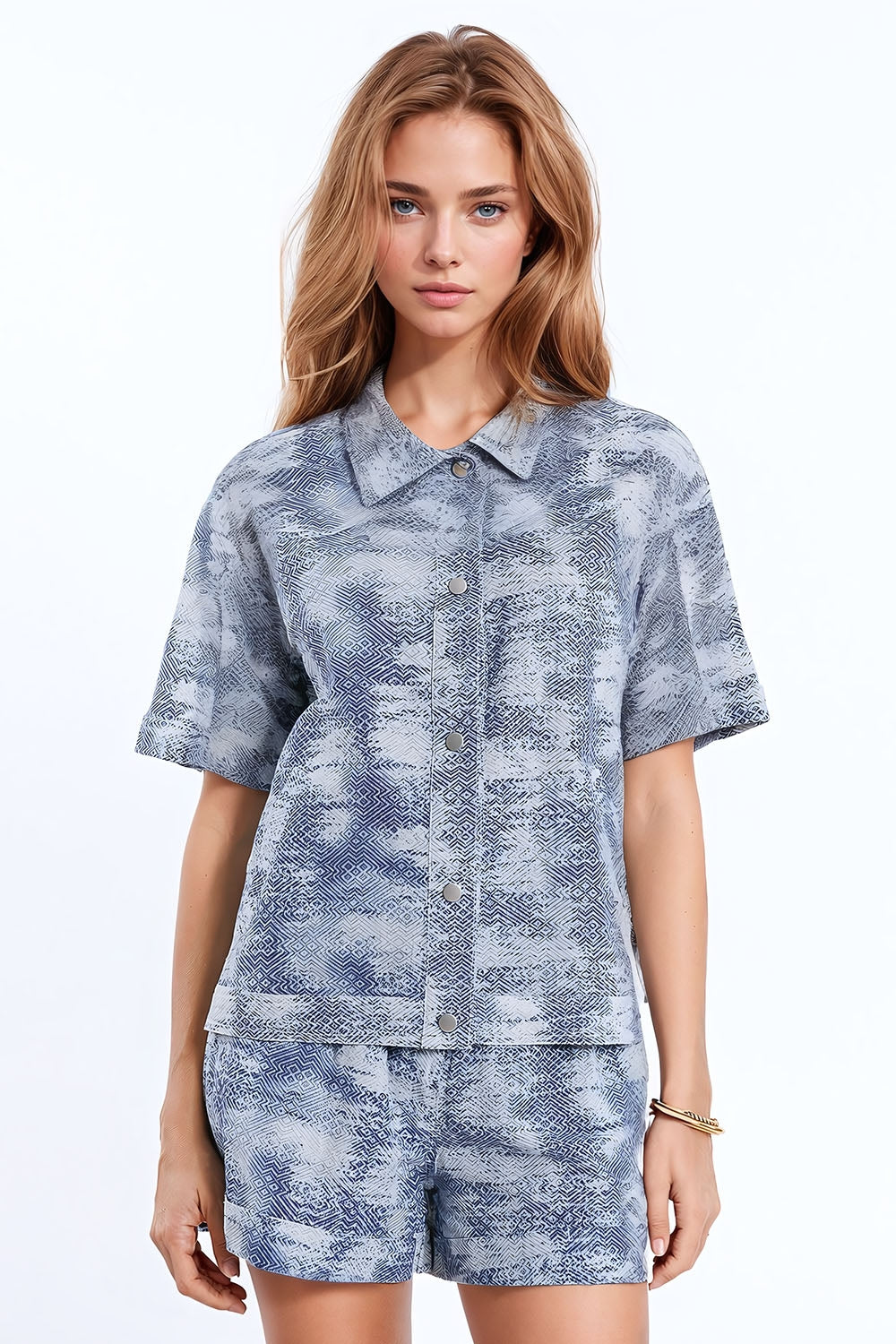 Q2 Polo boutonné en bleu Tie Dye