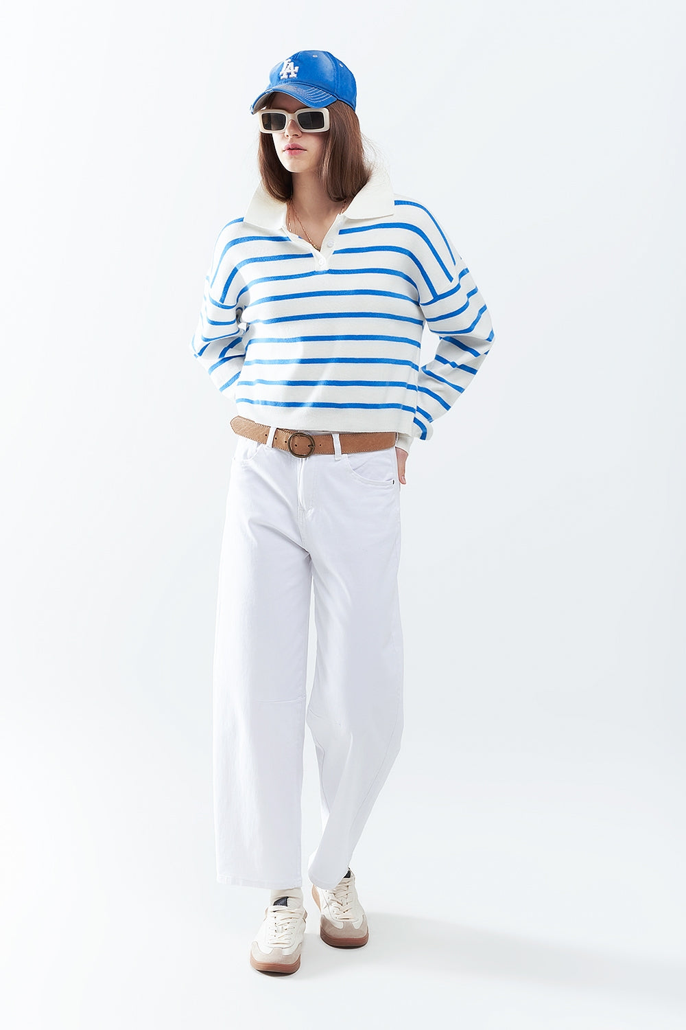 polo en tricot doux à rayures bleues