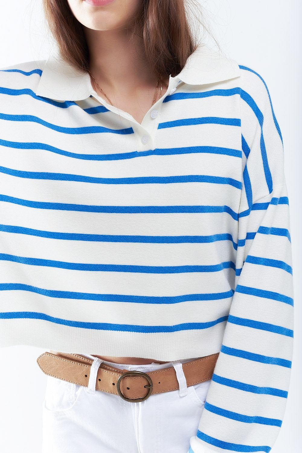 polo en tricot doux à rayures bleues