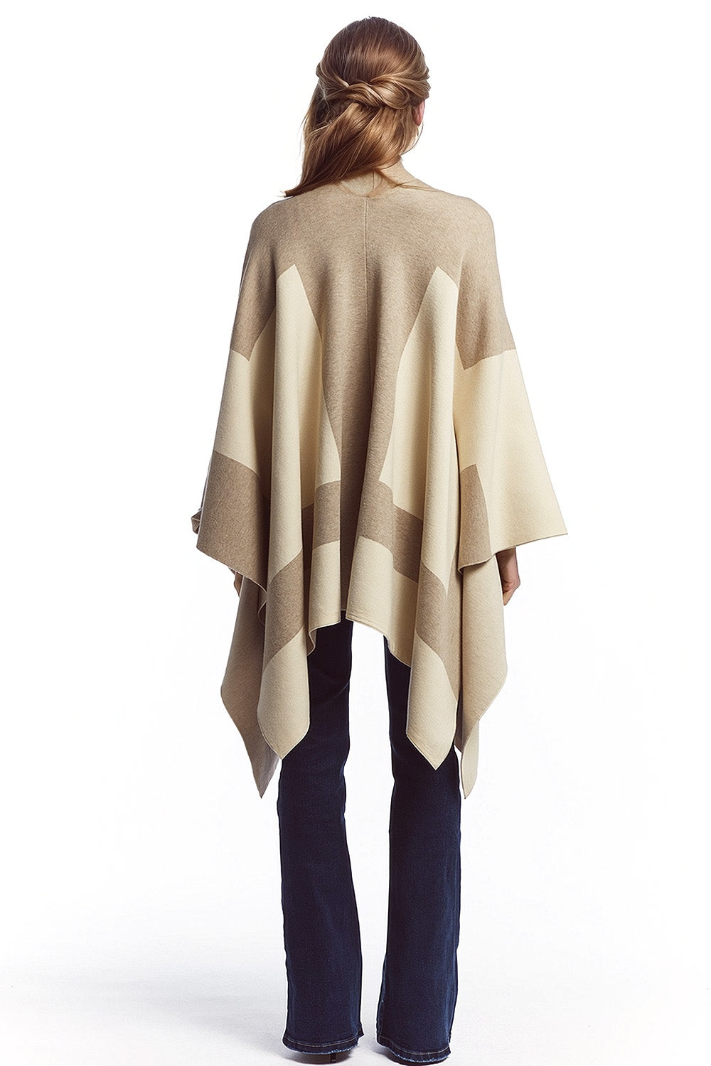 Poncho asymétrique en brun clair et brun foncé