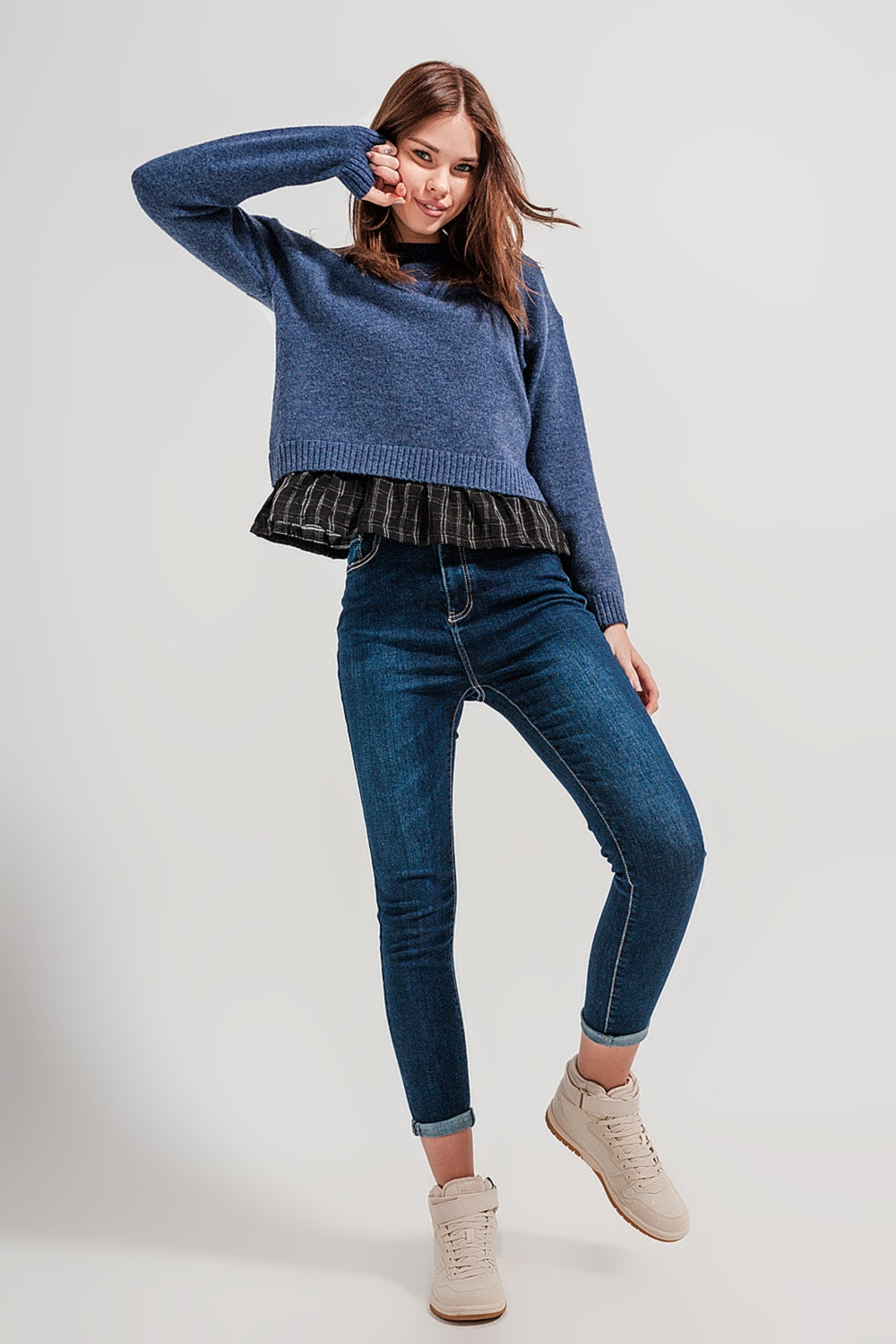 Pull 2 en 1 avec sous-pull en marine