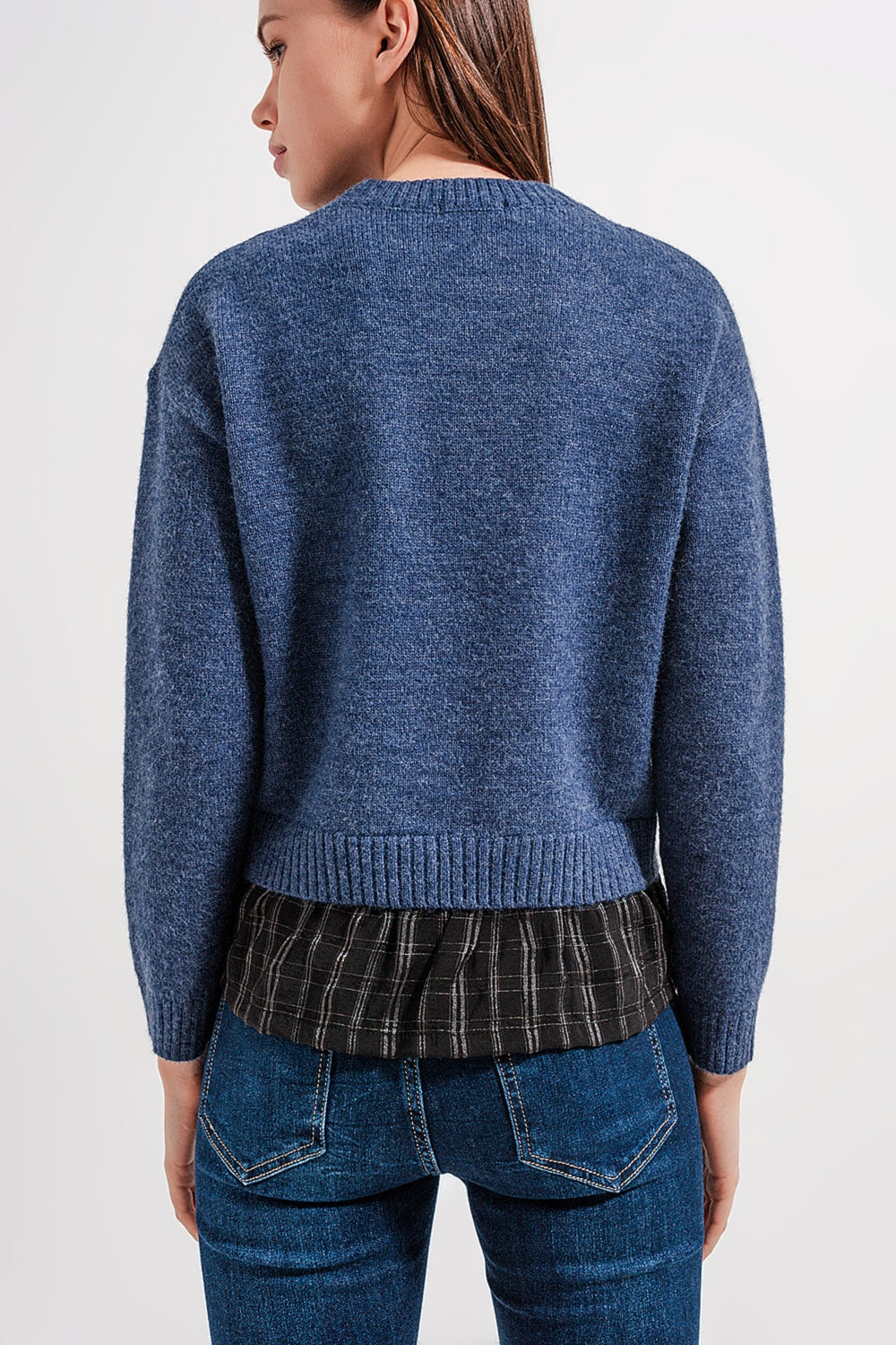 Pull 2 en 1 avec sous-pull en marine