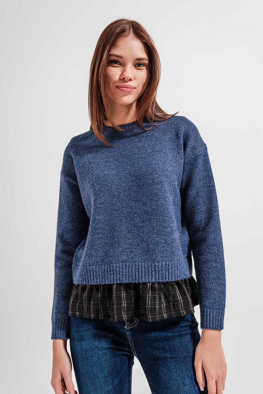 Pull 2 en 1 avec sous-pull en marine