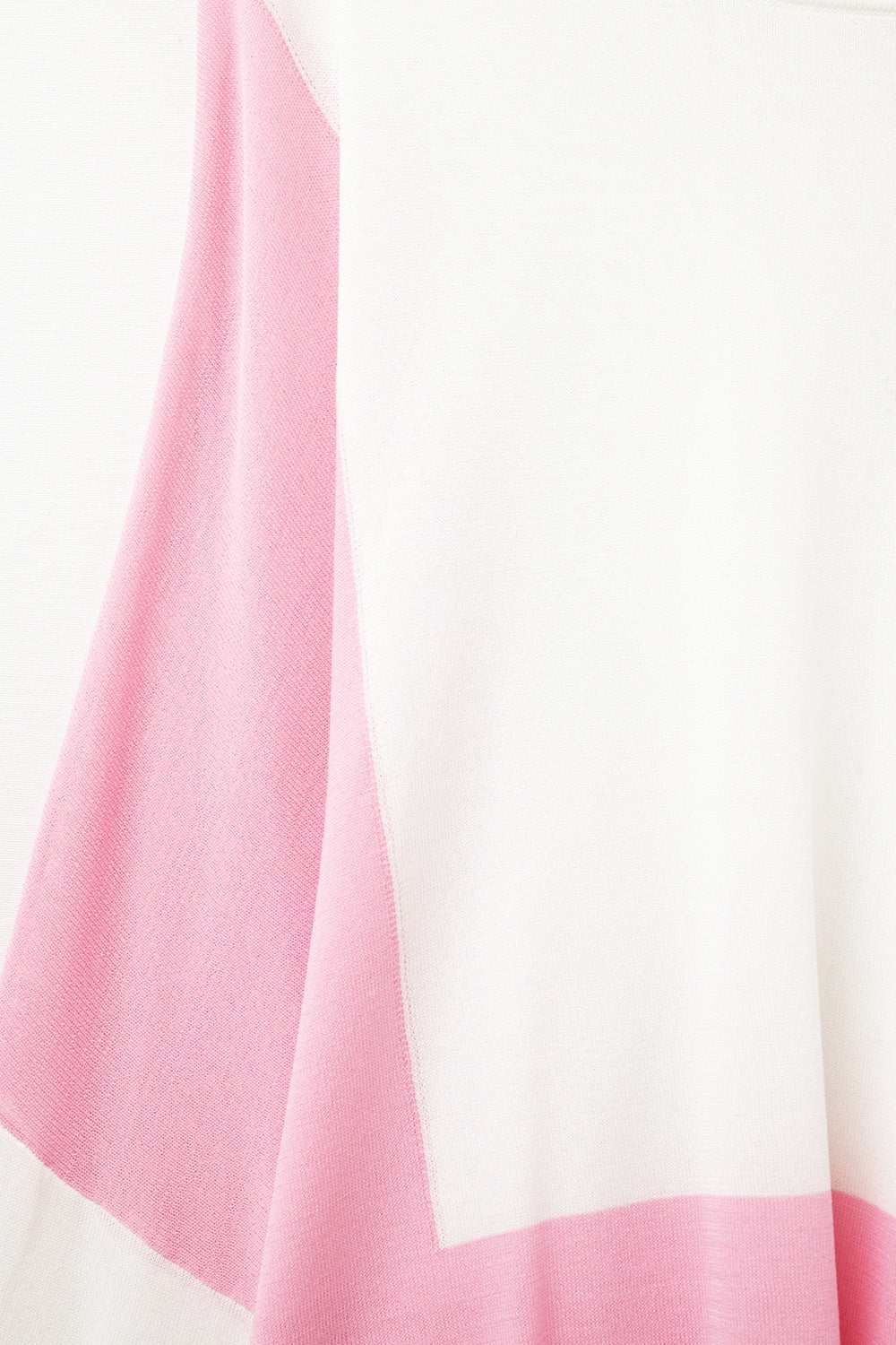Pull à ailes de chauve-souris coloré en blanc et rose