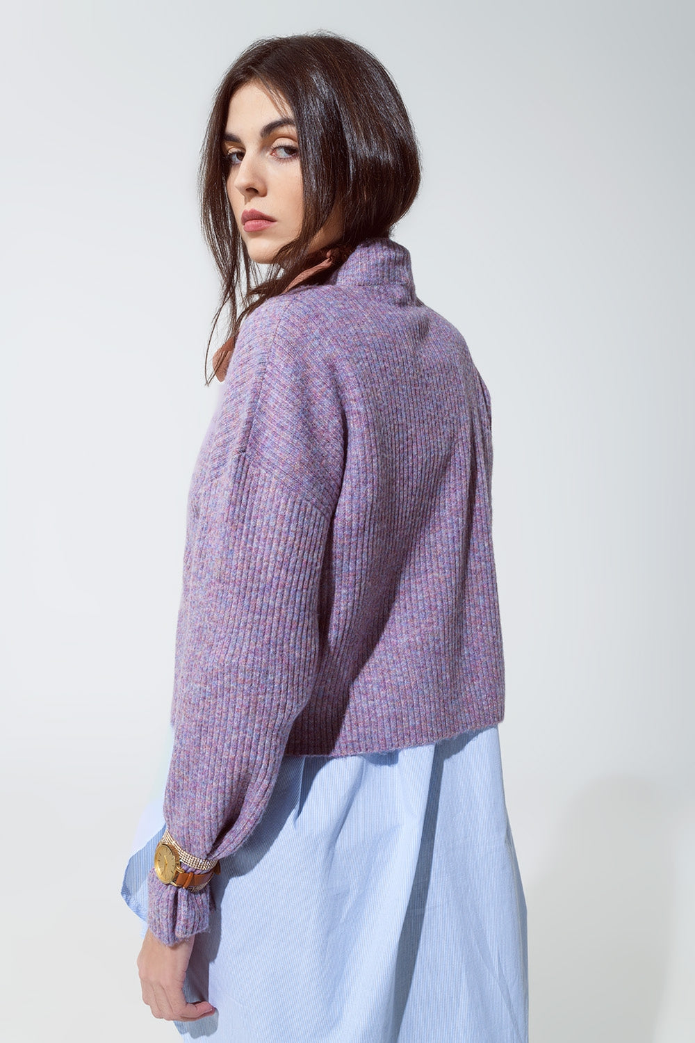 Pull à col roulé côtelé doux violet