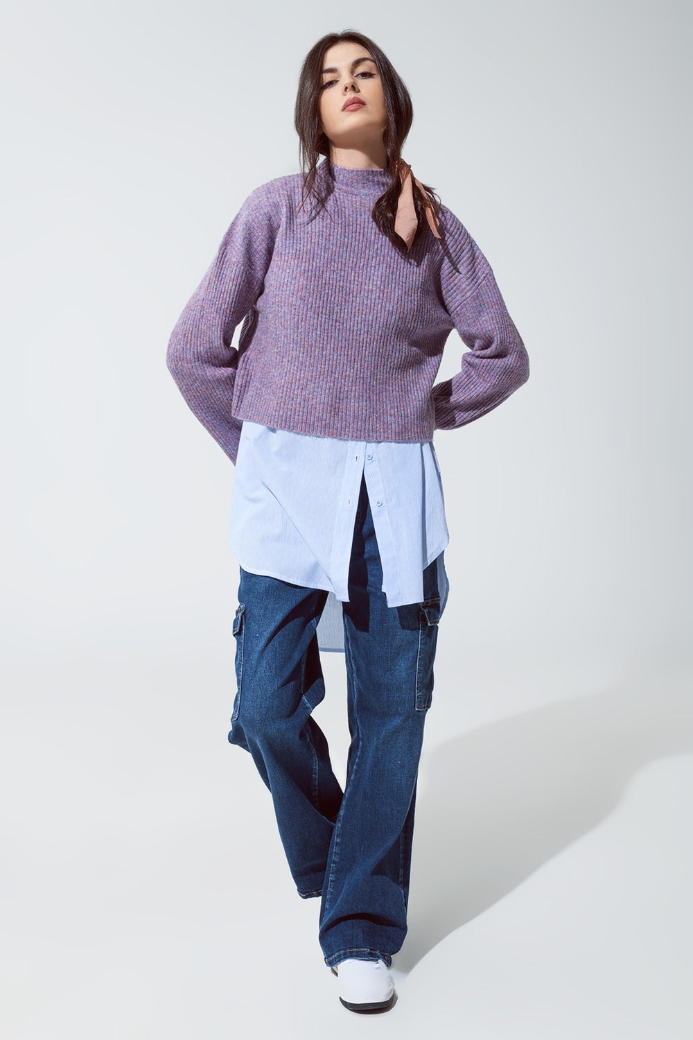 Pull à col roulé côtelé doux violet