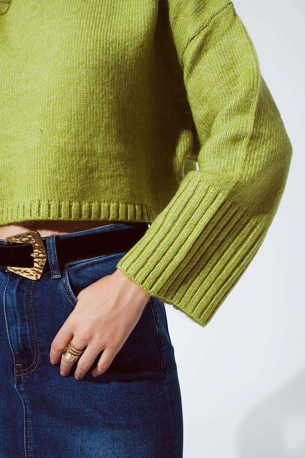 Pull à col roulé court en maille épaisse vert