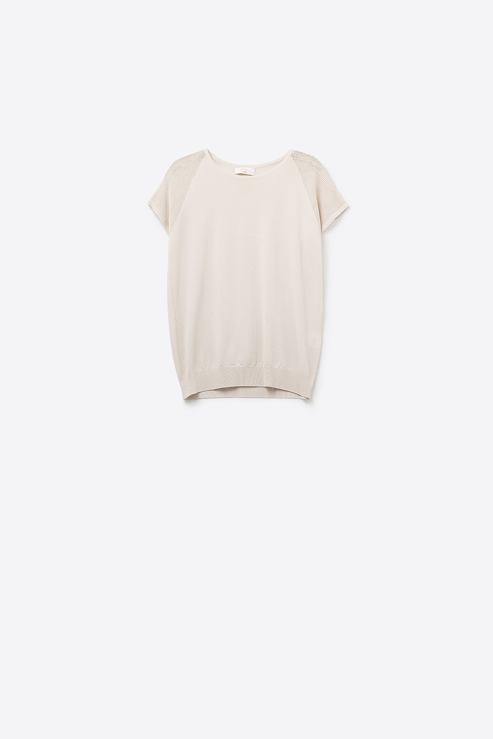 Pull à manches courtes beige avec maille sur l'épaule
