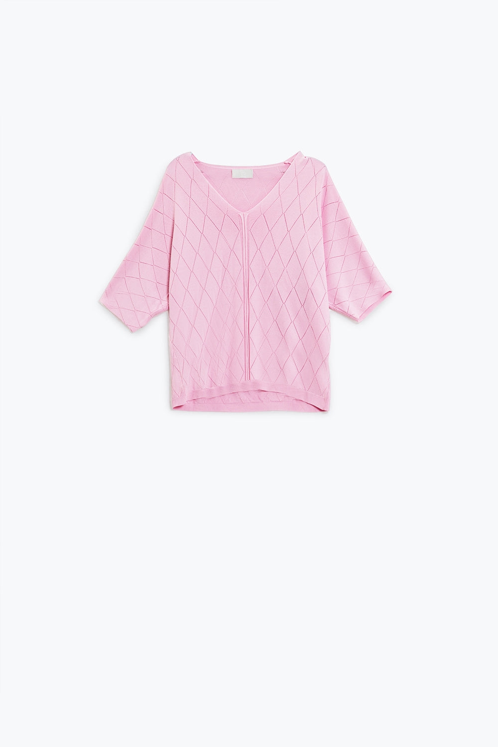 Pull à manches courtes rose pâle à motif argyle