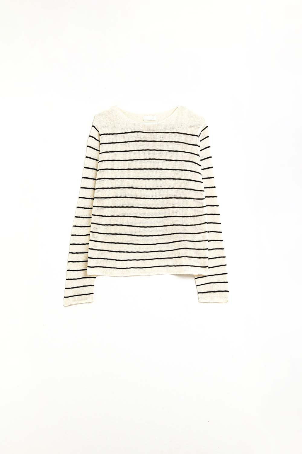 pull beige rayé en tricot fin