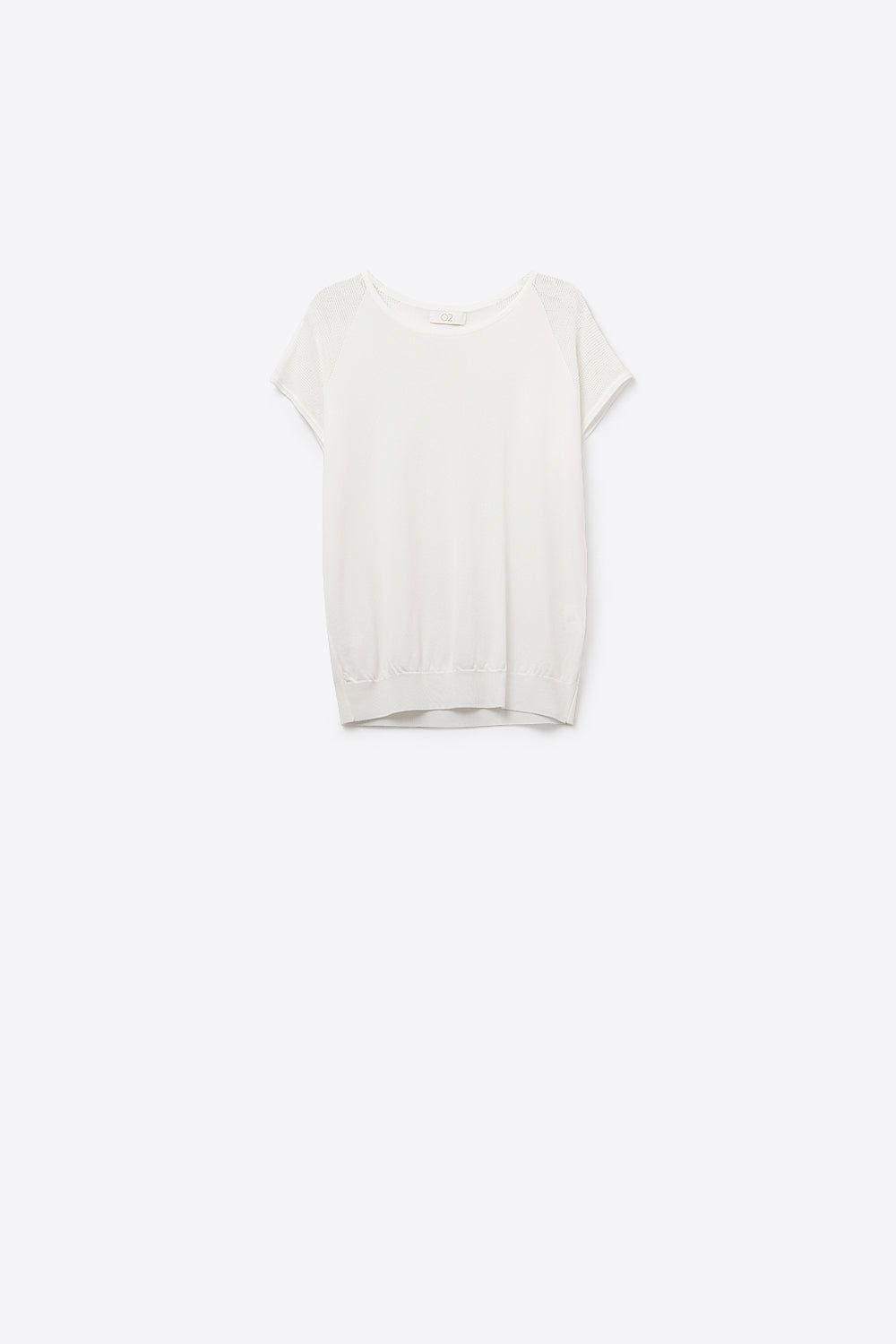 Q2 Pull blanc à manches courtes avec maille sur l'épaule