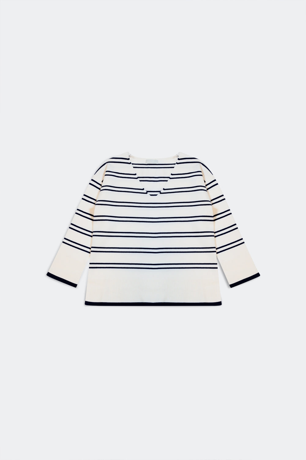 Pull blanc à rayures marines