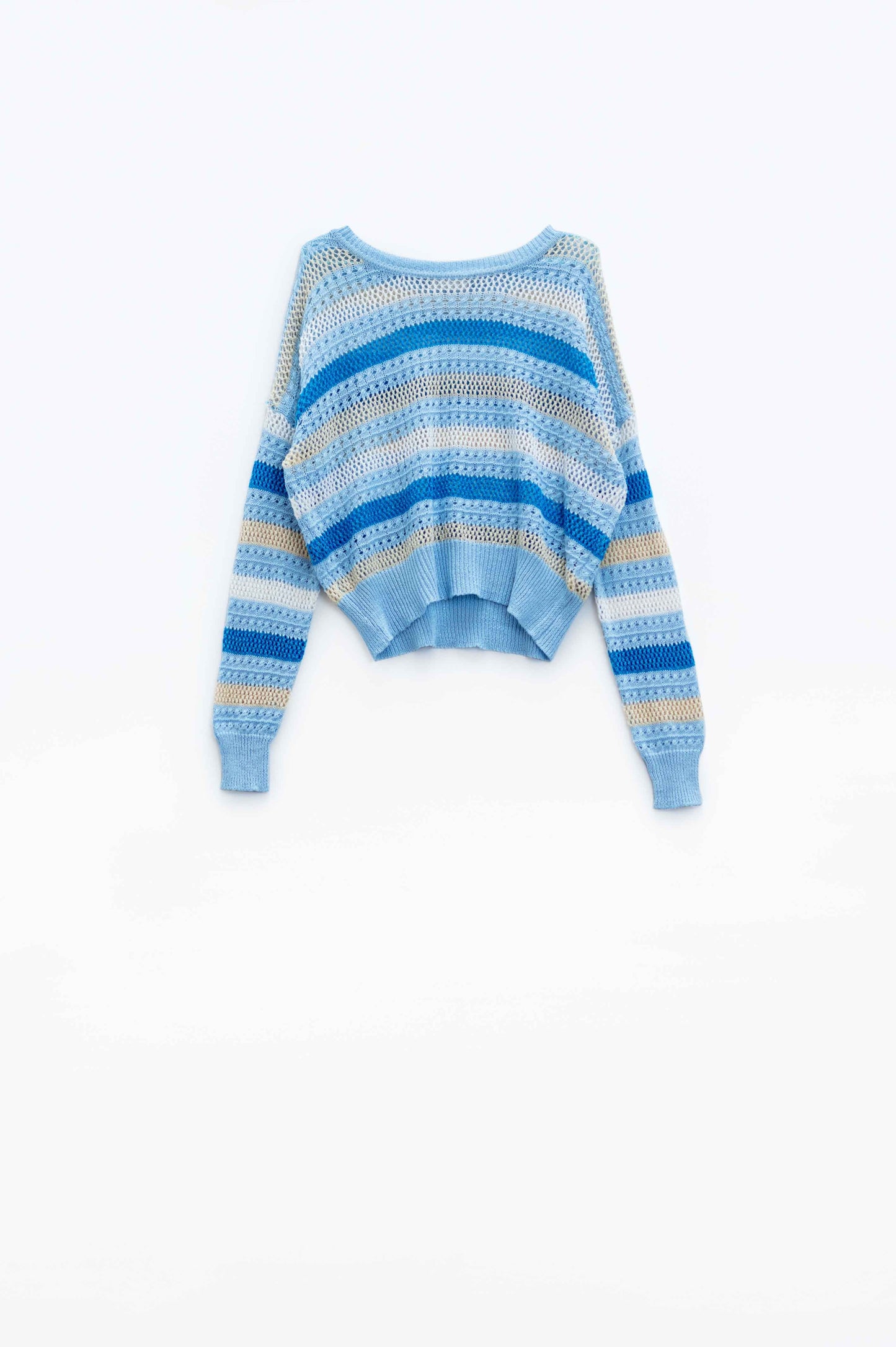 Pull bleu multicouleure à manches longues et col bateau