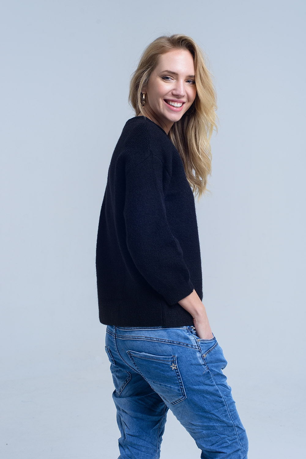 Pull col rond noir en tricot