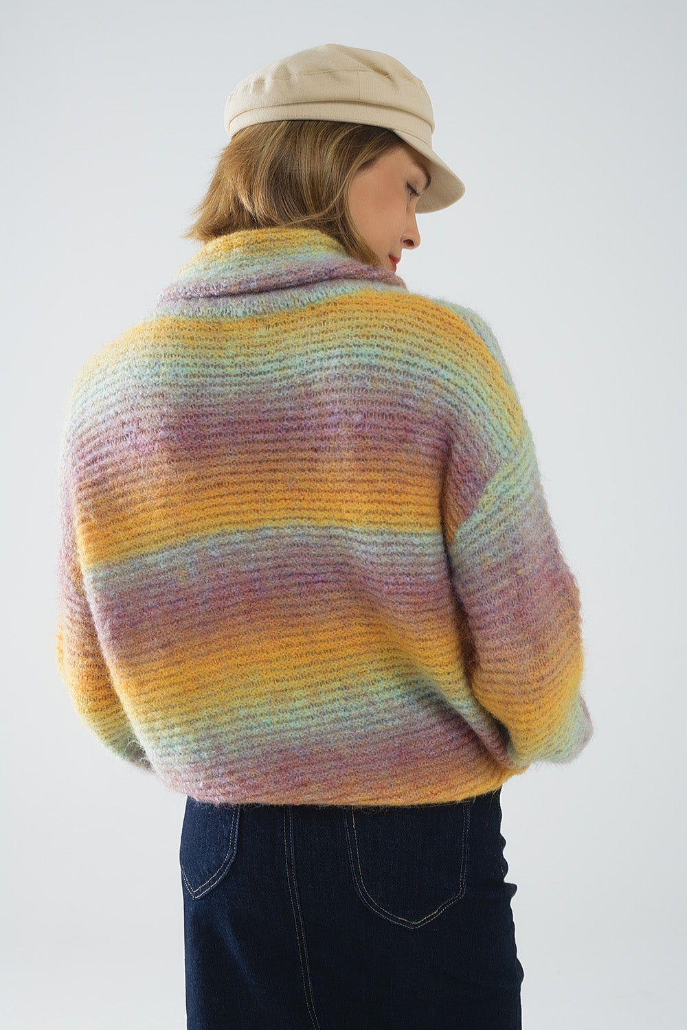Pull Comfy à col roulé surdimensionné en multicouleure