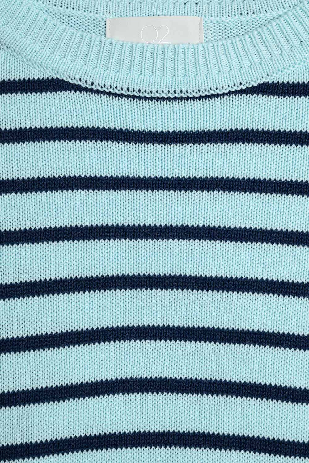 Pull court vert menthe à rayures bleu marine