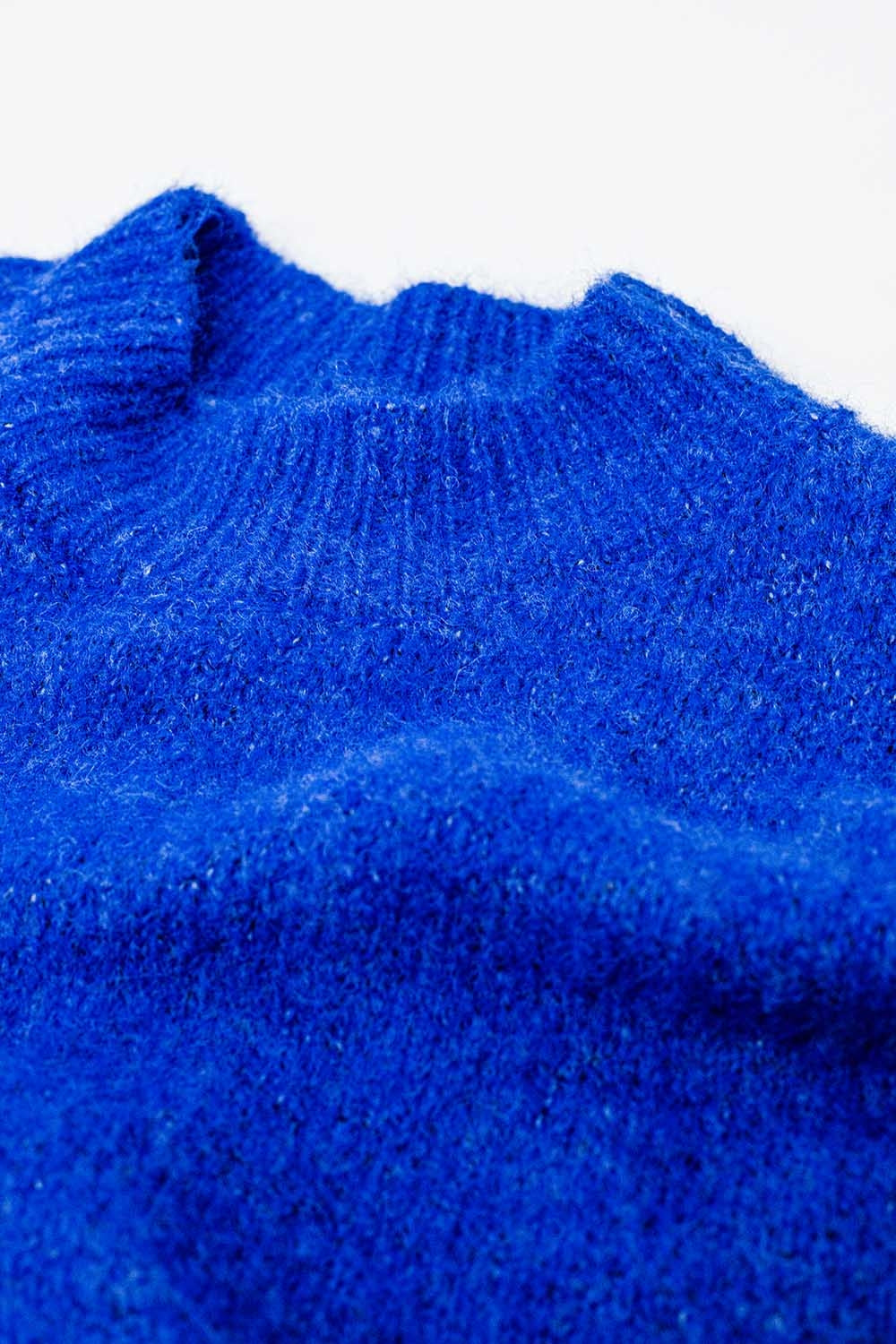 Pull décontracté avec manches françaises et col ras du cou en encre bleue