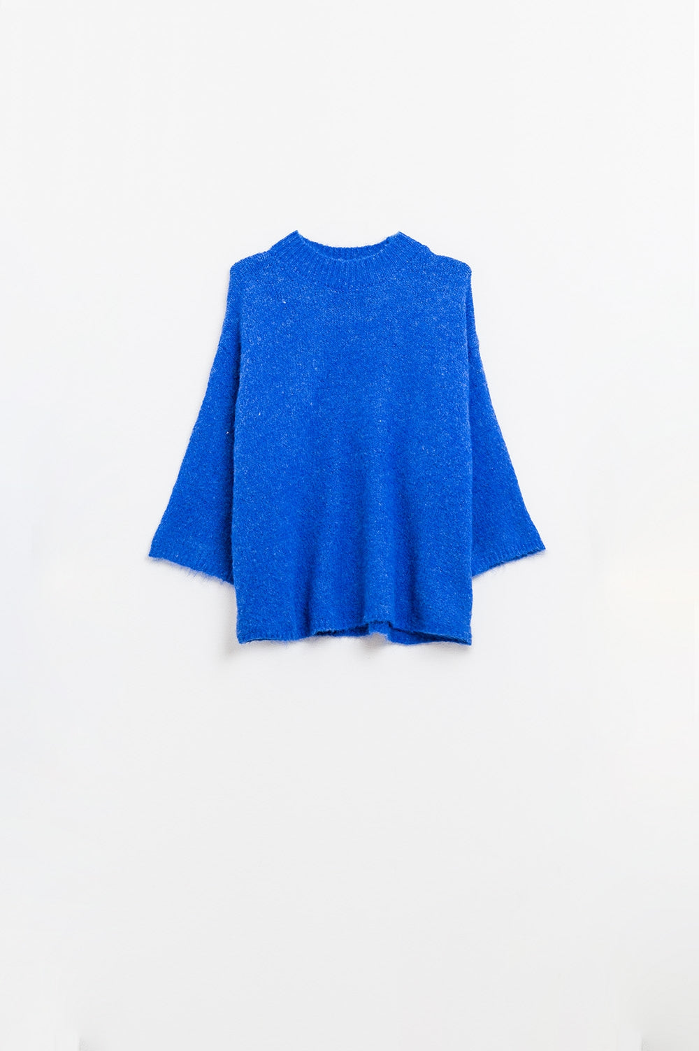 Pull décontracté avec manches françaises et col ras du cou en encre bleue