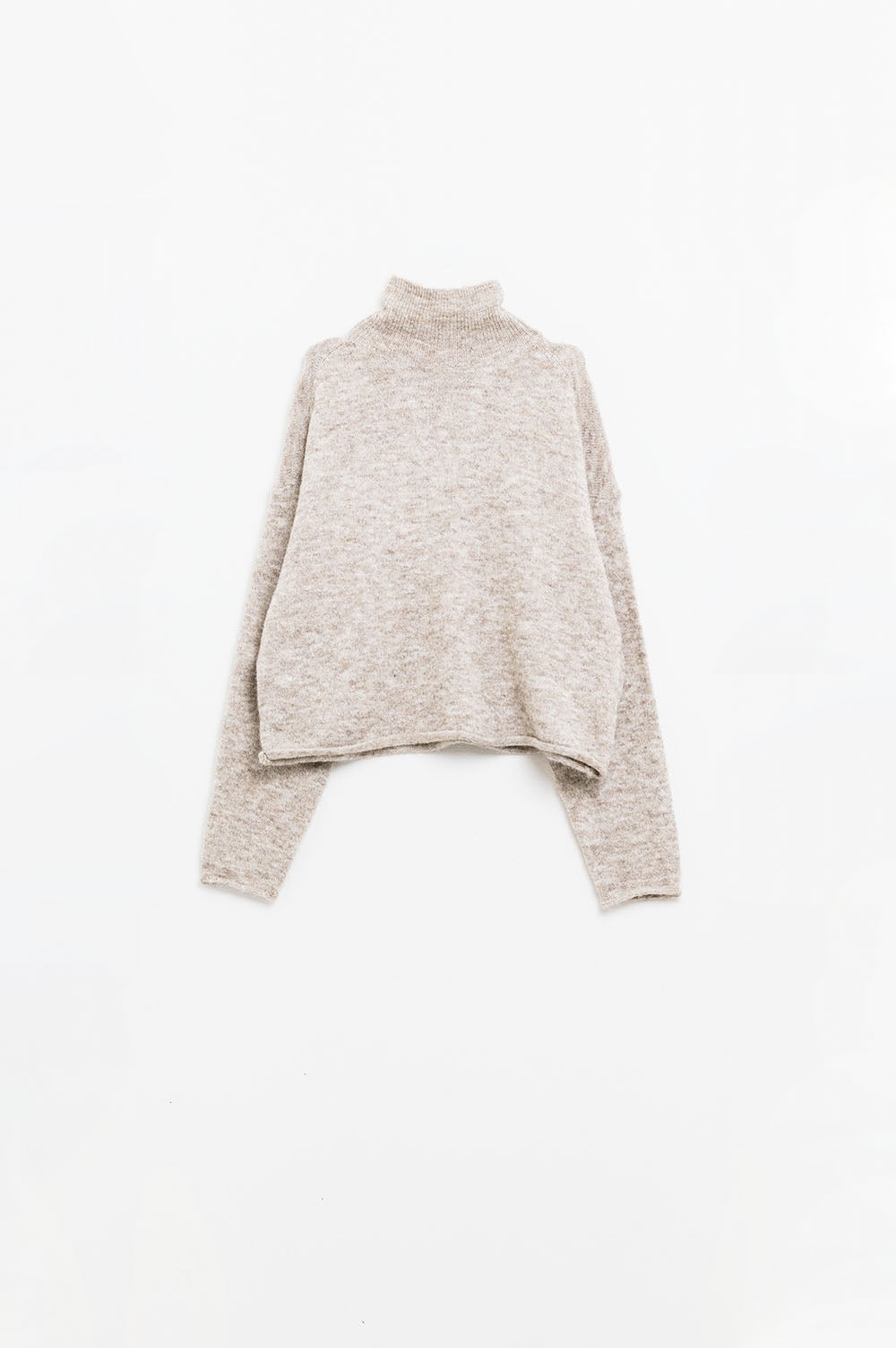 Pull décontracté beige en peluche à col montant