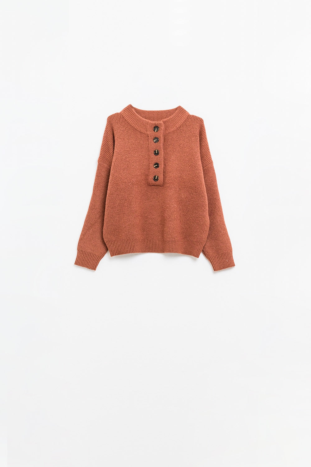 Q2 Pull demi-bouton décontracté en camel
