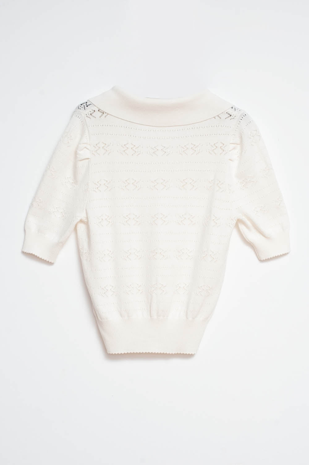 Pull en maille pointelle court à col polo crème