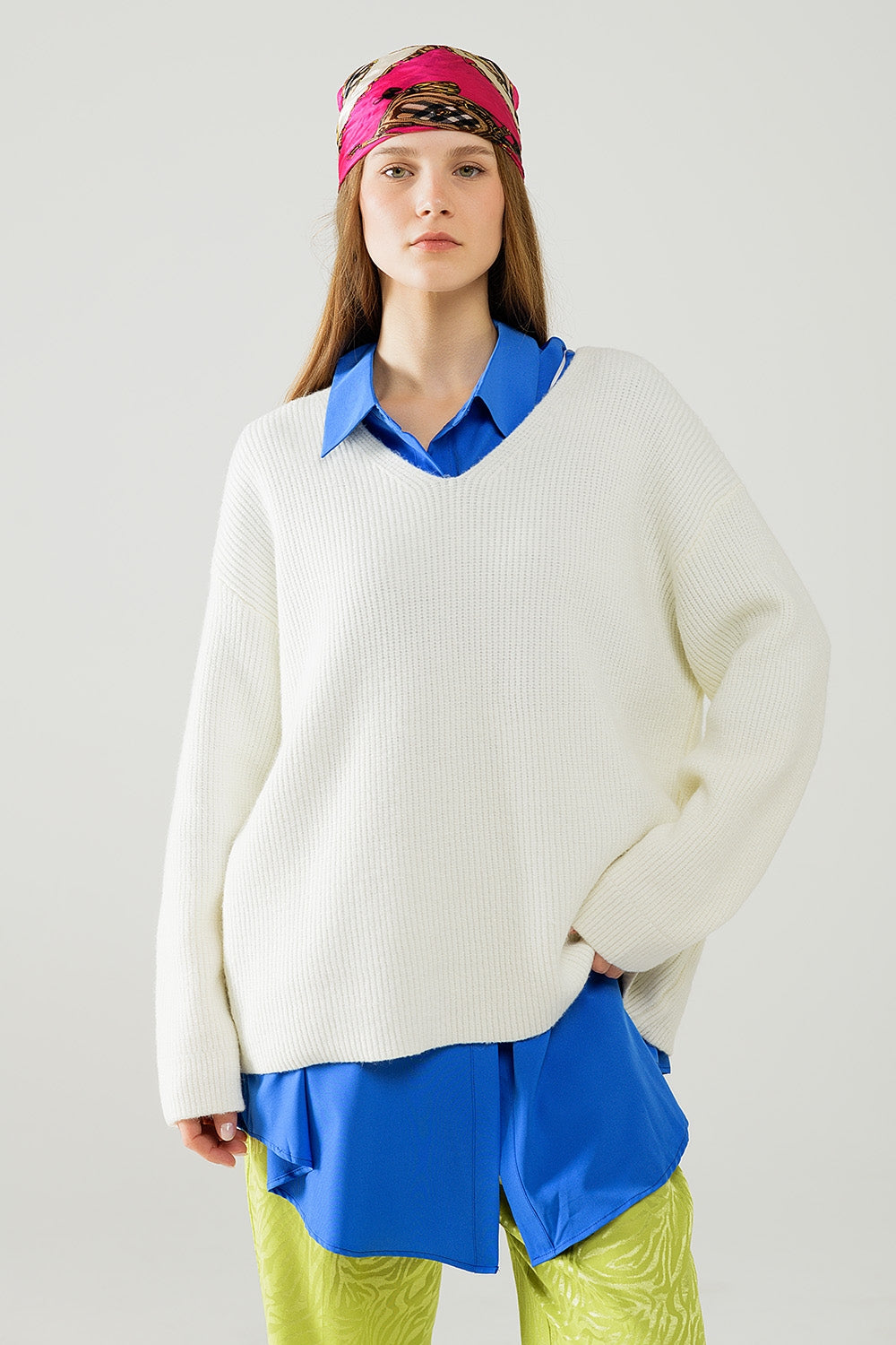 Pull en maille surdimensionné blanc