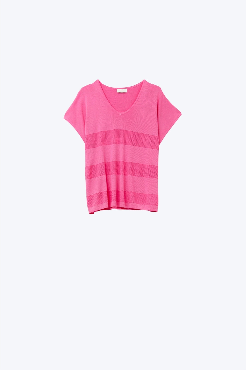 Pull en tricot à col en V fuchsia avec détails en maille ouverte