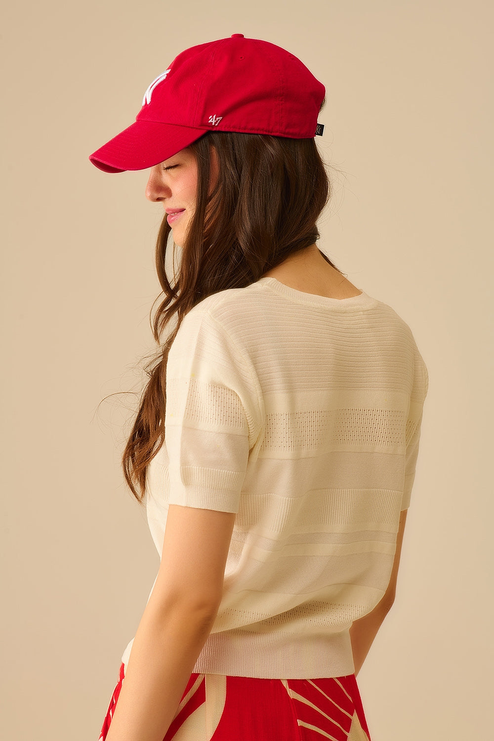 Pull en tricot à rayures texturées blanc
