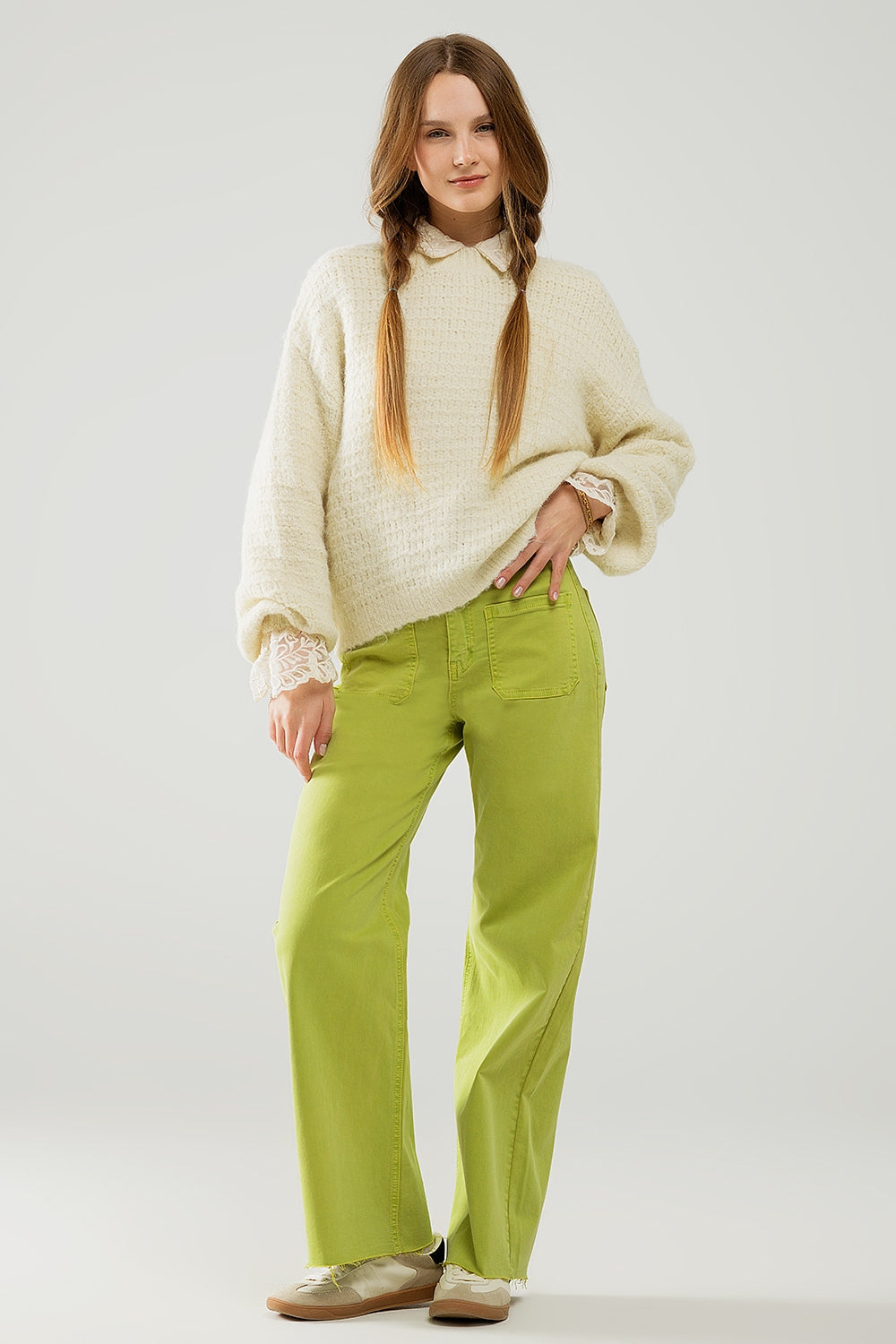 Pull en tricot beige avec manches ballon