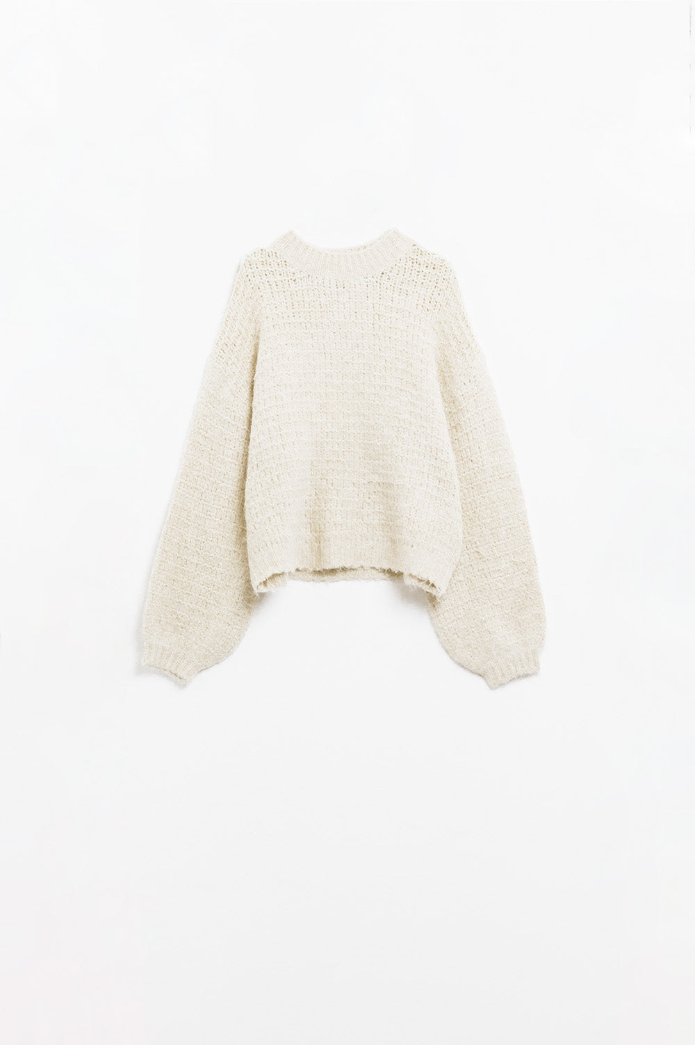 Pull en tricot beige avec manches ballon