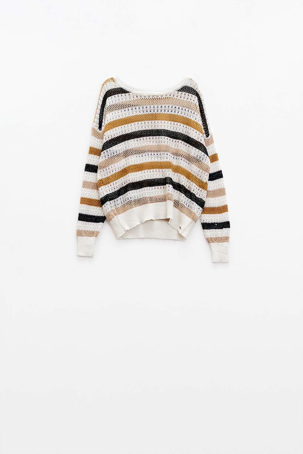 Pull en tricot blanc à rayures multicouleures