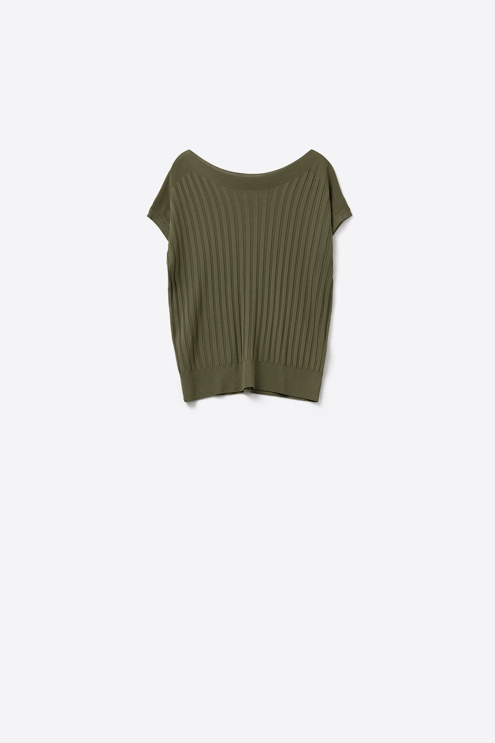 Q2 Pull en tricot côtelé fin kaki avec col bateau