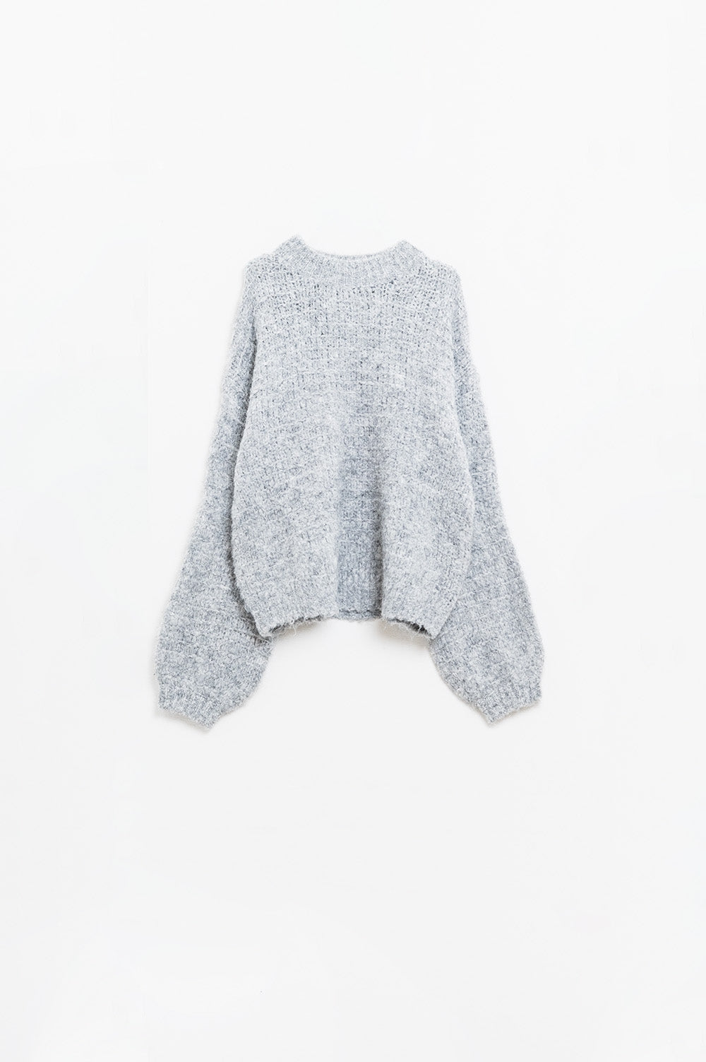 Q2 Pull gris en tricot surdimensionné avec manches ballon