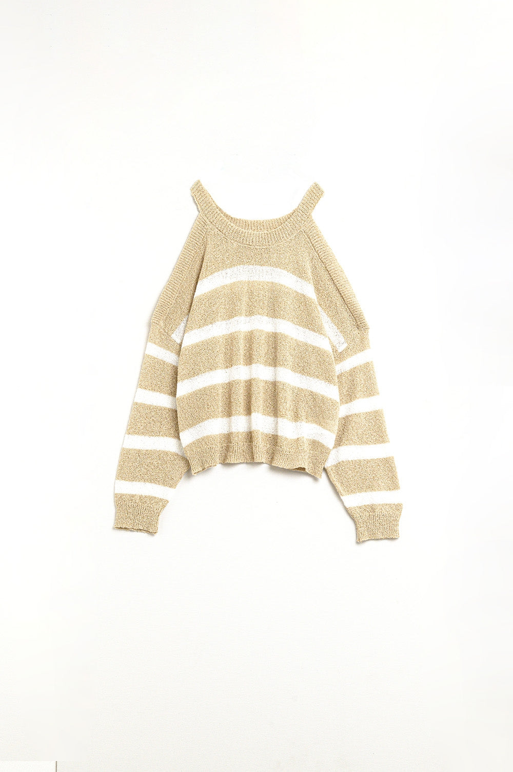 Pull Heather avec épaules dénudées et rayures horizontales en beige