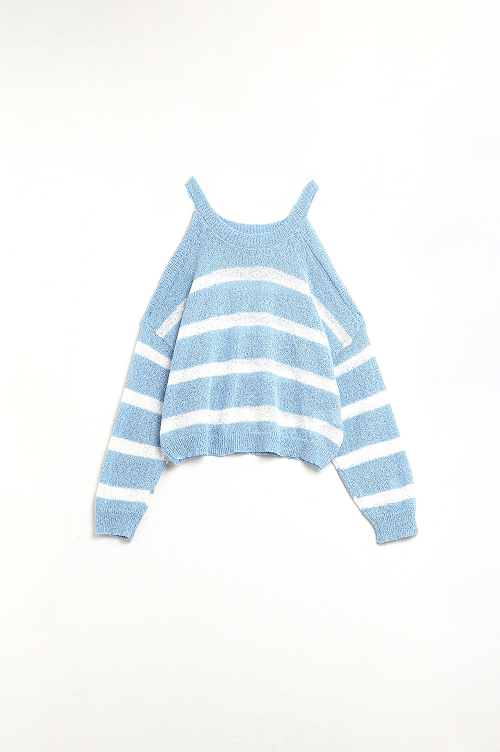Pull Heather avec épaules ouvertes et rayures horizontales en bleu
