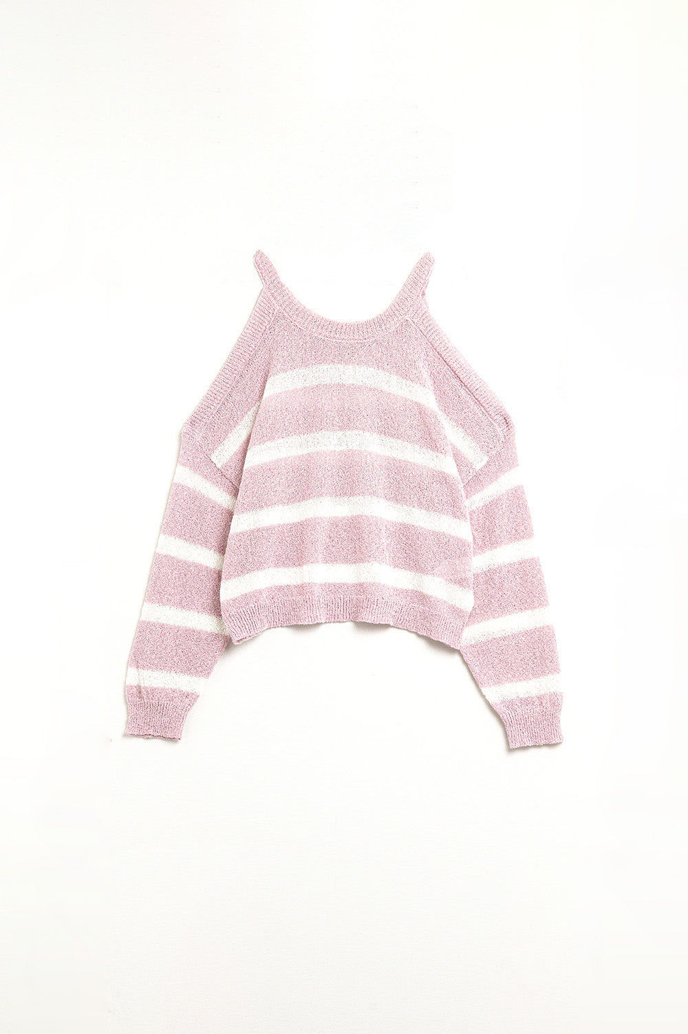 Pull Heather avec Épaules Ouvertes et Rayures Horizontales en Rose