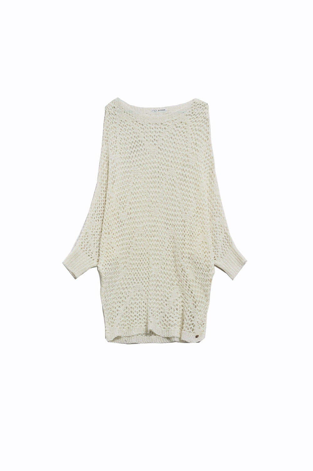 Q2 Pull long en crochet à motif chauve-souris en crème