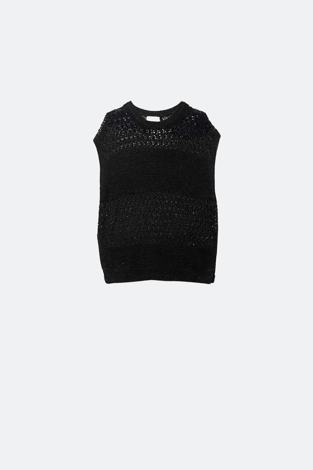 Q2 Pull noir en maille douce et ouverte avec manches tombantes